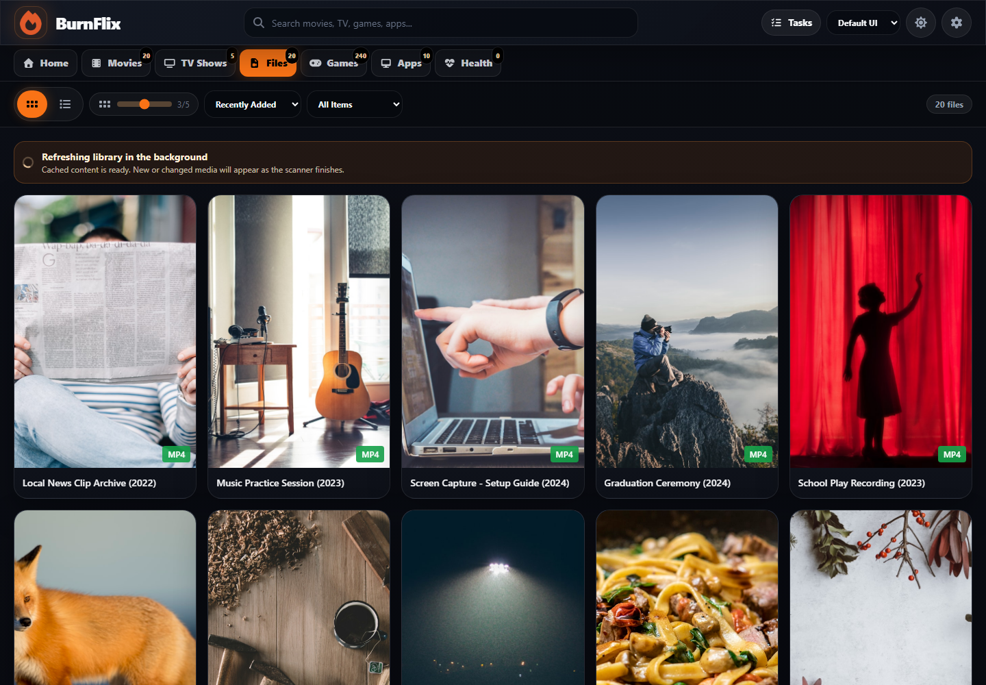 BurnFlix personal files page