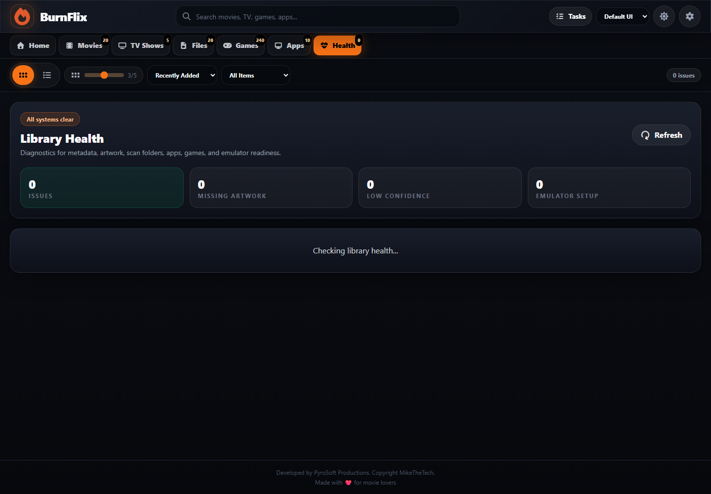 BurnFlix Library Health page